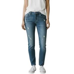 Seven7 Women's Slim Straight Jeans 4 Distressed Medium Wash Embroidered Low Rise